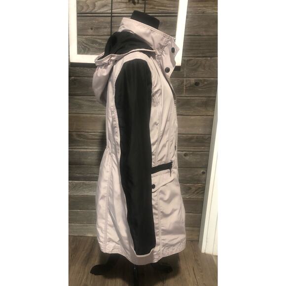 Laundry by Shelli Segal hooded trench coat black/light taupe women's size M - Picture 2 of 11